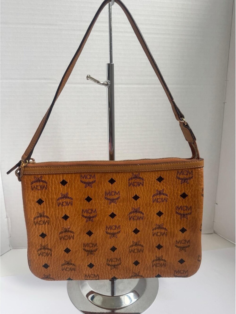 MCM Visetos Crossbody Pouch — Cognac Monogram Coated Canvas
